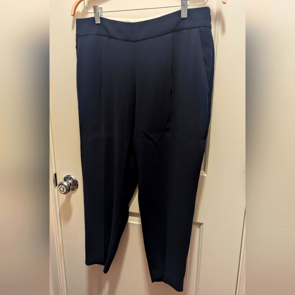 Jcrew Navy Pants Elastic Waist Crepe Fabric Size 10